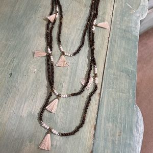 NAKAMOL (Free People) long Tiered necklace w tassels